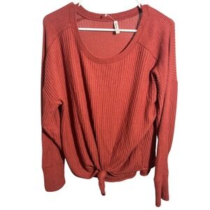 Mudd Women's XL Rust Waffle Knit Long Sleeve Tie Front Thermal‎ Top Shirt